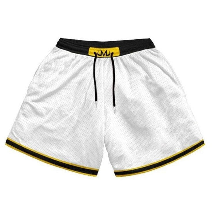 These white shorts with black and yellow accents and an "M" logo could still be related to Majin Buu from Dragon Ball. Here's why: