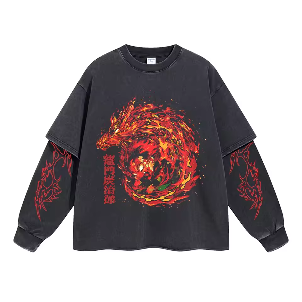 Kamado Tanjiro "Blood Flame " Vintage Double Sleeve T-shirt