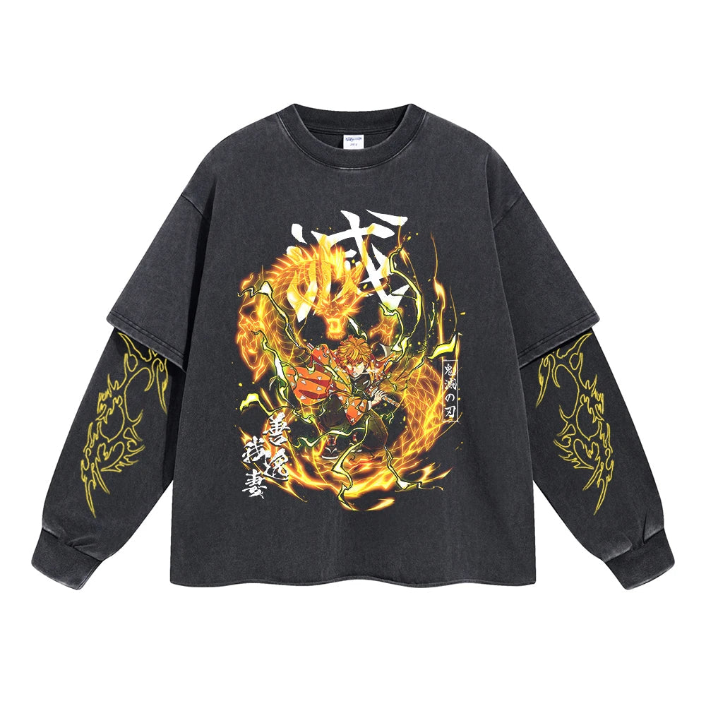 Zenitsu Agatsuma "Cowardly Lion" Vintage Double Sleeve T-shirt