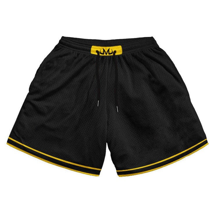 These black shorts with yellow accents and an "M" logo could be inspired by Majin Buu from Dragon Ball, similar to the previous pair of pink shorts. However, there's also a chance they could be associated with a different character or franchise altogether.