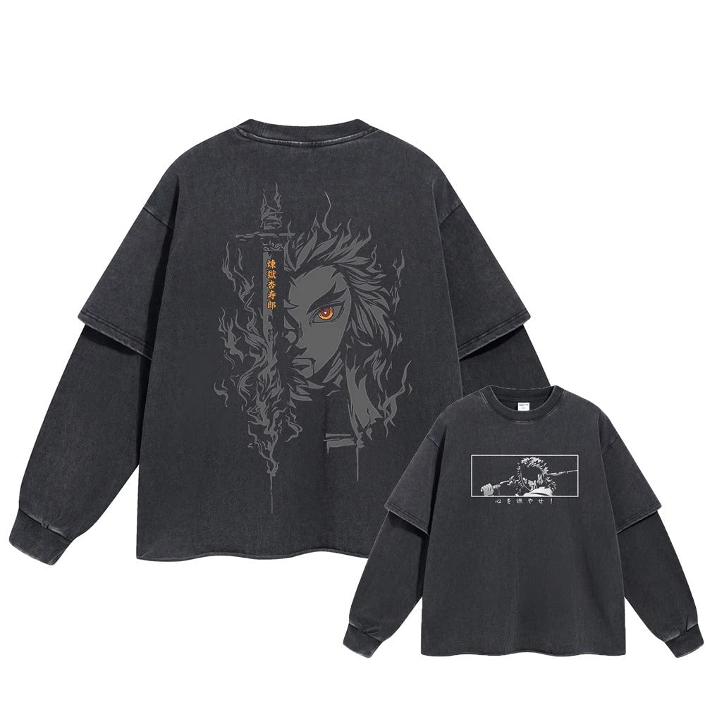 Rengoku Kyojuro "Flame Hashira" Vintage Double Sleeve T-shirt
