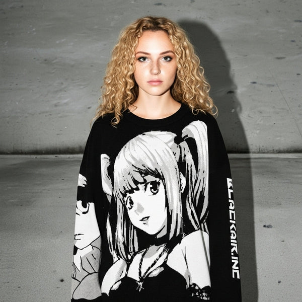 Black knit sweater with a red graphic of the Berserk logo and the Berserker Armor helmet.