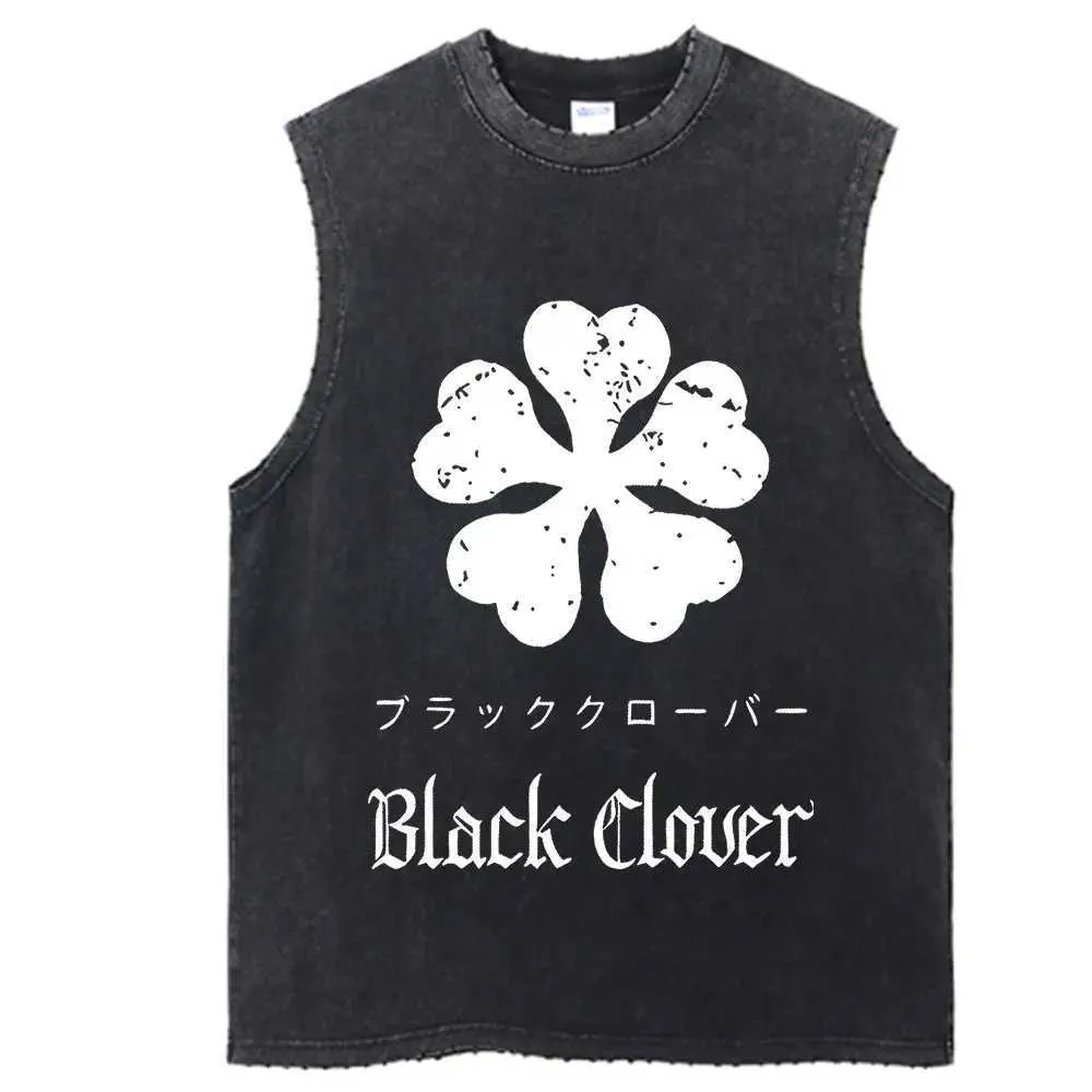 Black Clover „Fünfblättriges Kleeblatt“ Acid-Wash-Tanktop