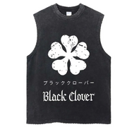 Débardeur délavé à l'acide Black Clover « Trèfle à cinq feuilles »