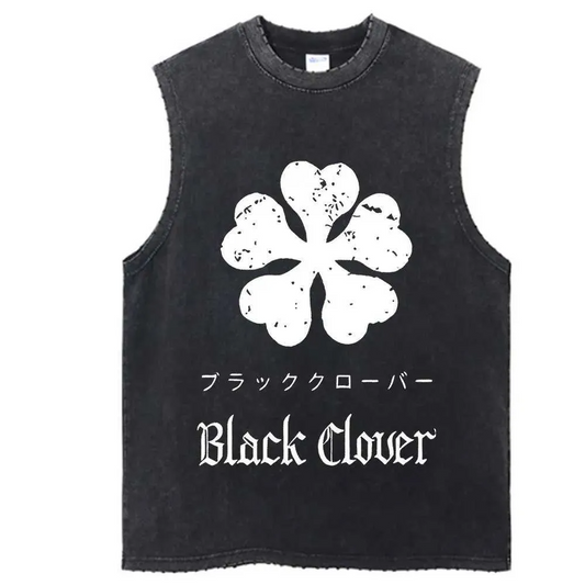 Débardeur délavé à l'acide Black Clover « Trèfle à cinq feuilles »