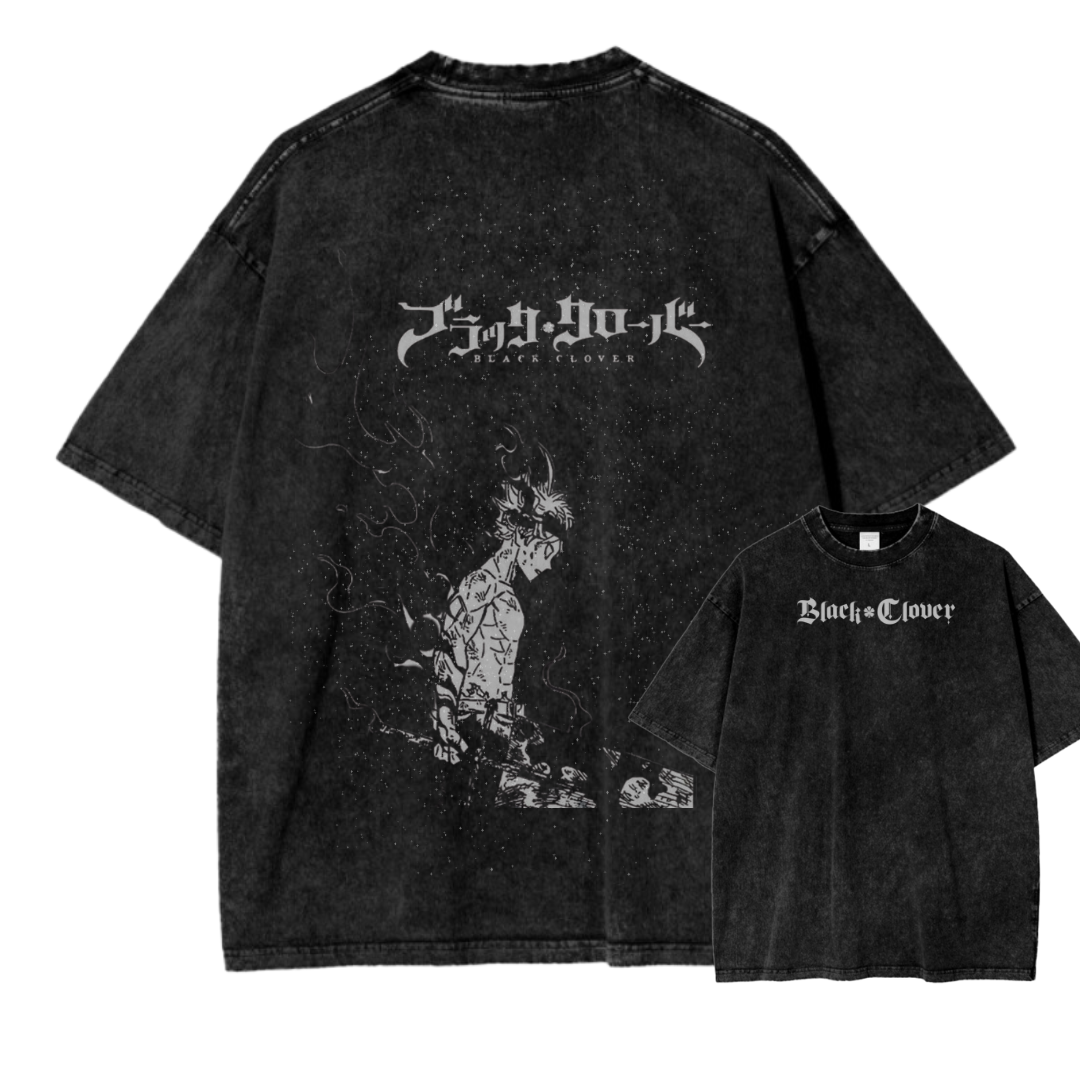 Black Clover "Asta Shadow" Acid Wash T-Shirt (Front & Back)