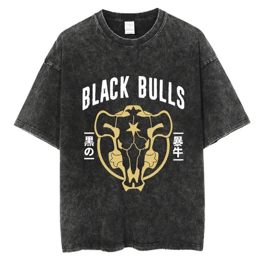 Black Bulls black clover washed vintage t-shirt