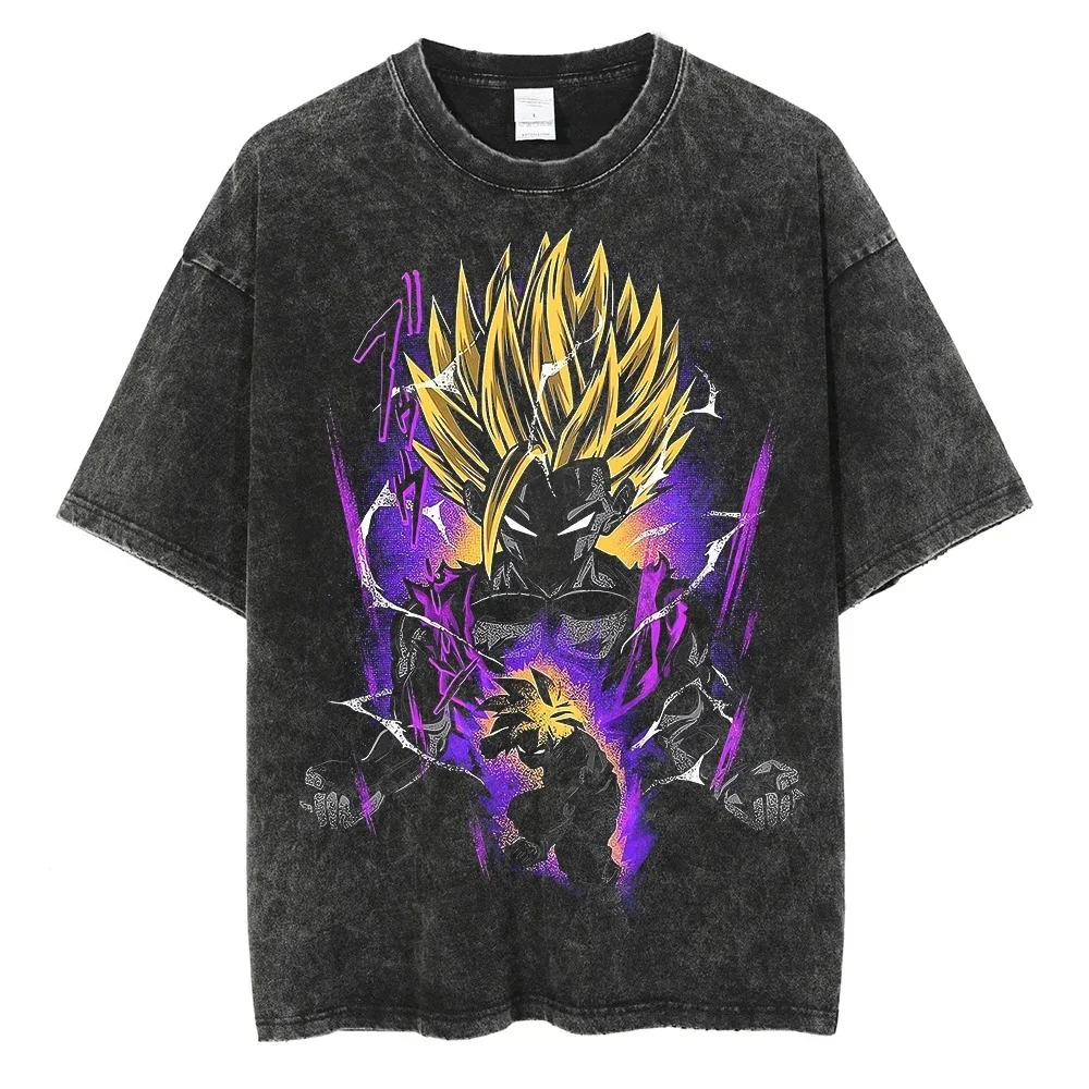 A black t-shirt with a distressed print of Gohan in his Super Saiyan 2 form from the Dragon Ball series. The text "Gohan" is stylized in a bold font.