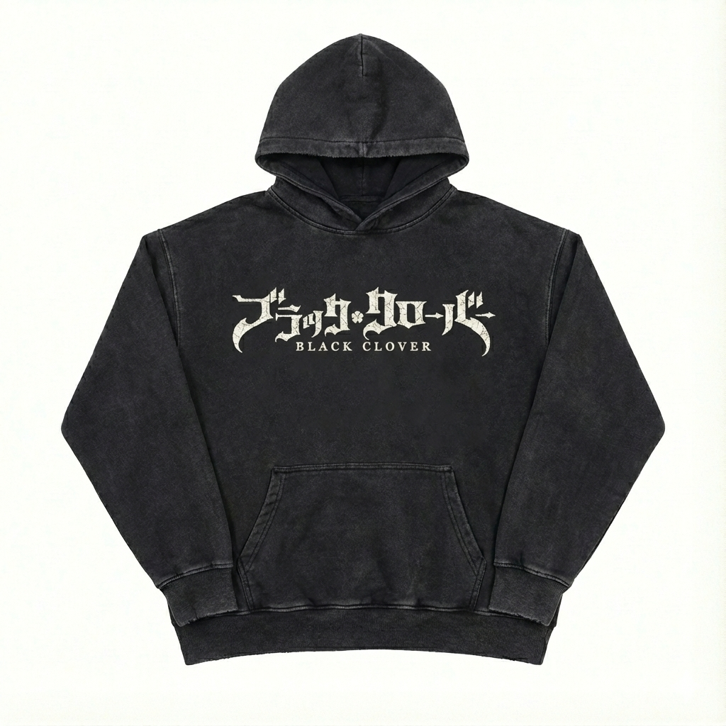 Black Clover „Japanese Text“ Acid Wash Hoodie