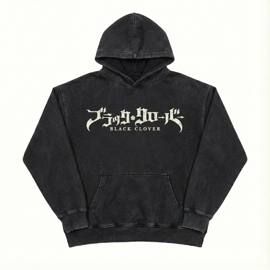 Black Clover "Japanese Text" Acid Wash Hoodie