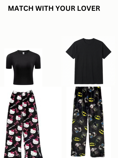 Black Hello Kitty Pajama Pants for Couples