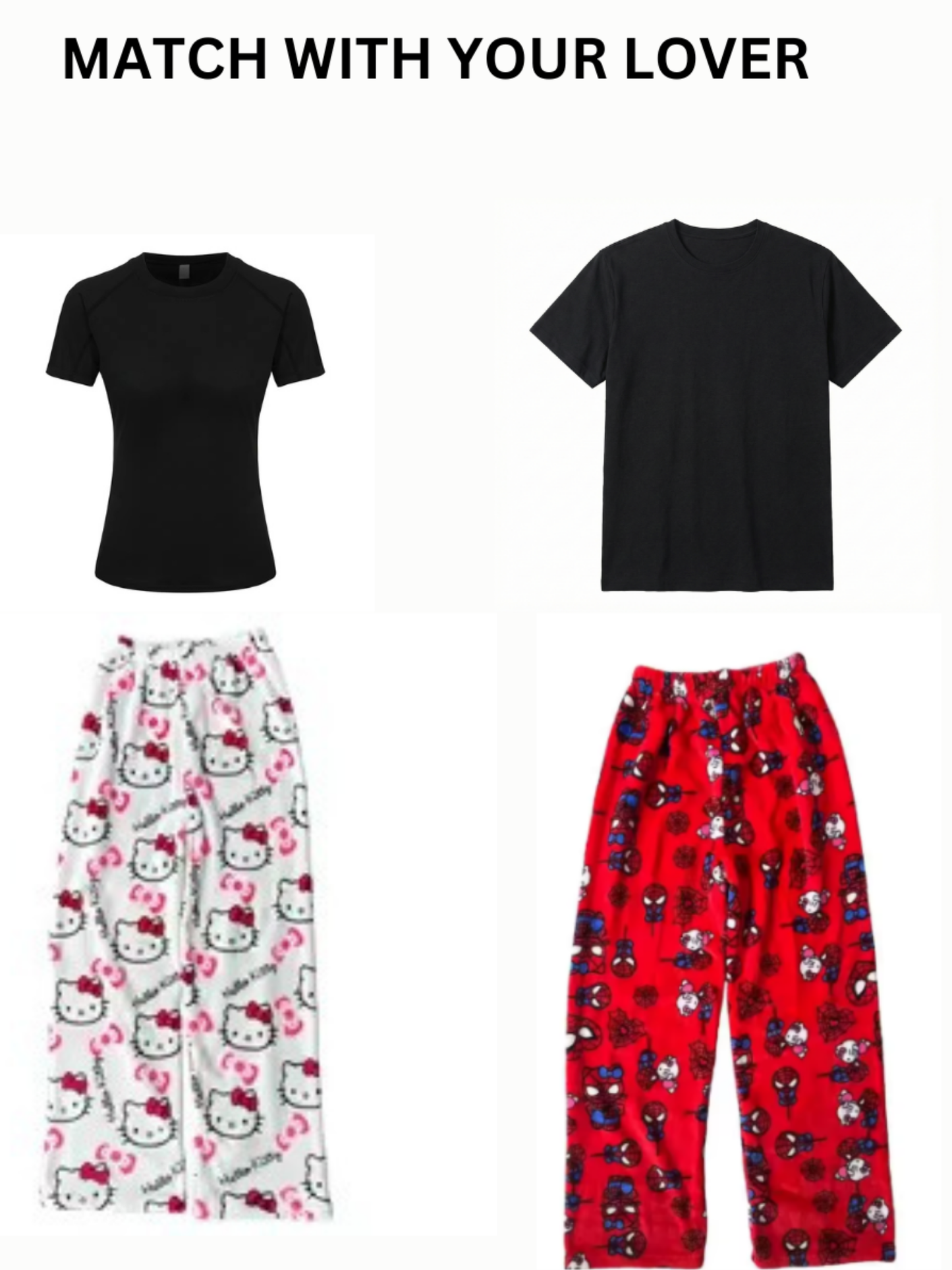 Red Hello Kitty & Spider‑Man Pajama Pants for Couples