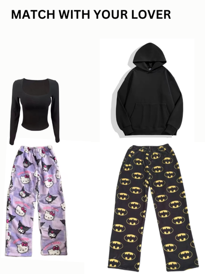 Black Batman Logo Pajama Pants for Couples