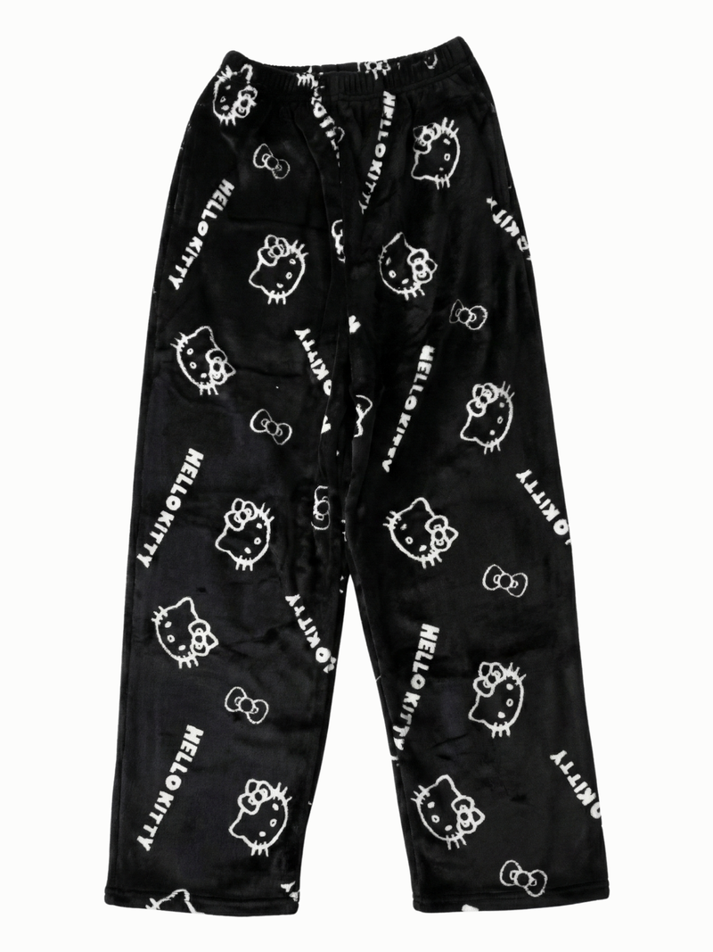 Black Hello Kitty Outline Pajama Pants for Couples