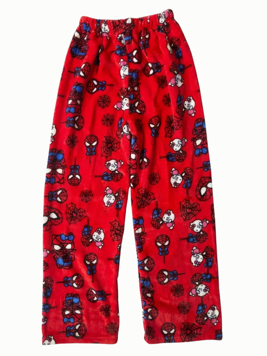 Red Hello Kitty & Spider‑Man Pajama Pants for Couples