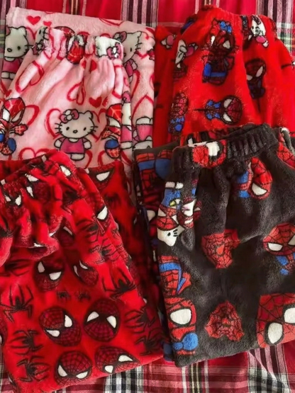 Pink Hello Kitty & Spider‑Man Pajama Pants for Couples