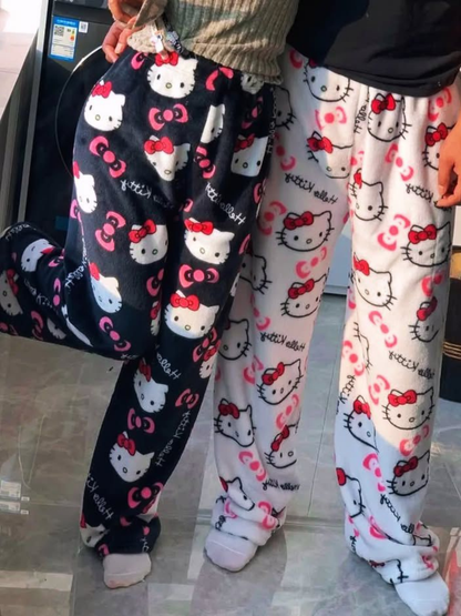 Black Hello Kitty Pajama Pants for Couples