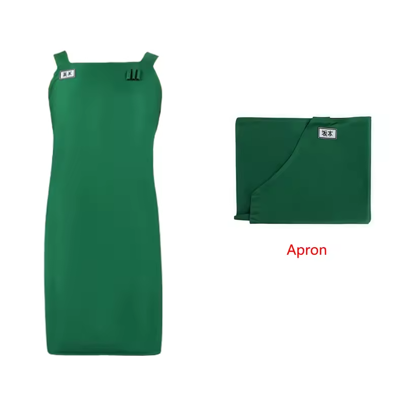 Green dress and green apron on a white background