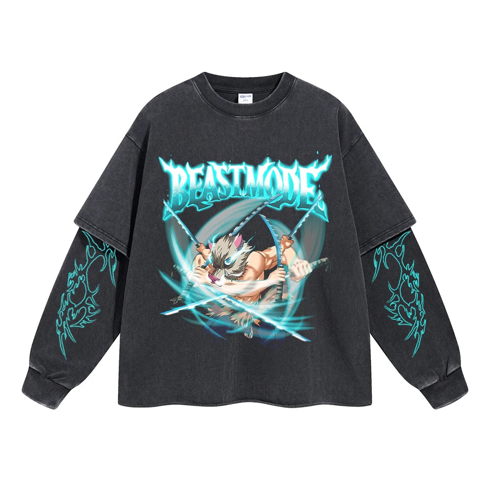 Inosuke Hashibira "Beast Mode" Vintage Double Sleeve T-shirt