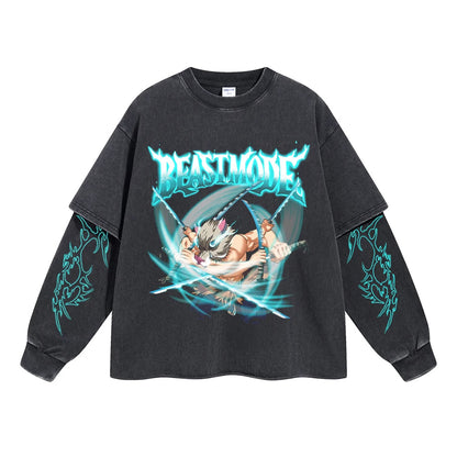 Inosuke Hashibira "Beast Mode" Vintage Double Sleeve T-shirt