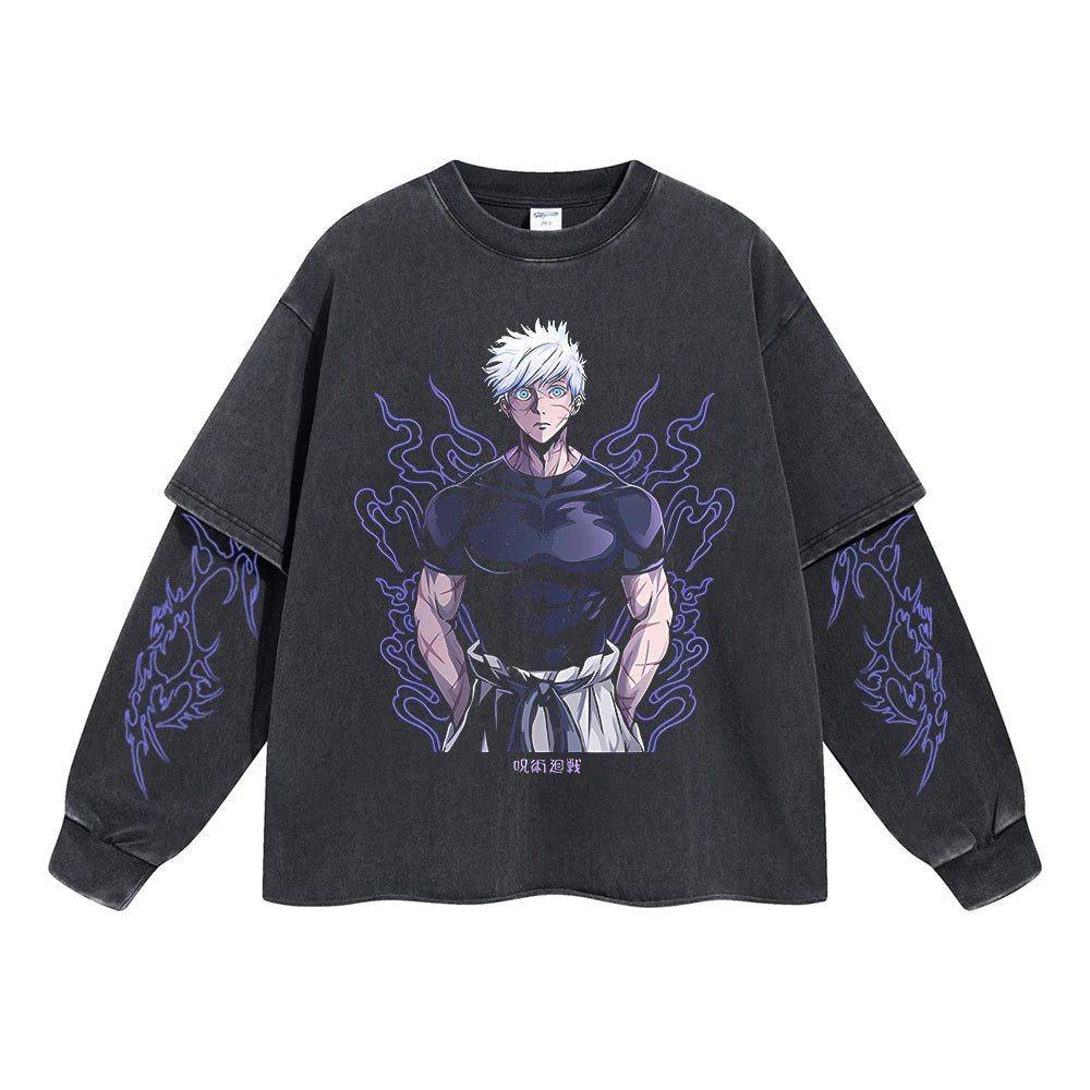 Gojo Satoru "The Strongest Jujutsu Sorcerer" Vintage Double Sleeve T-shirt