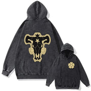 Sweat à capuche délavé Black Clover « Black Bulls Gold » (recto et verso)