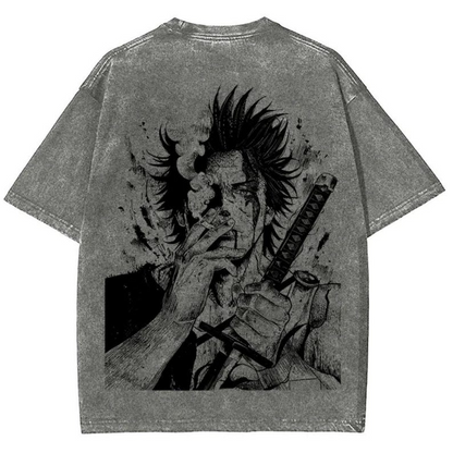 Black Clover „Captain Yami“ Acid-Wash T-Shirt (Vorder- und Rückseite)