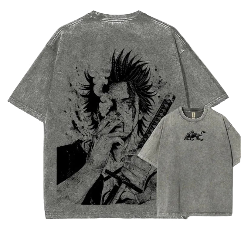 Black Clover „Captain Yami“ Acid-Wash T-Shirt (Vorder- und Rückseite)