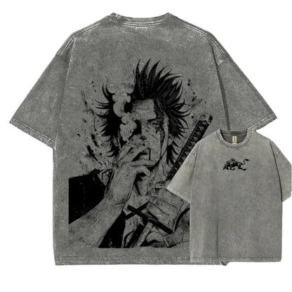 Black Clover „Captain Yami“ Acid-Wash T-Shirt (Vorder- und Rückseite)