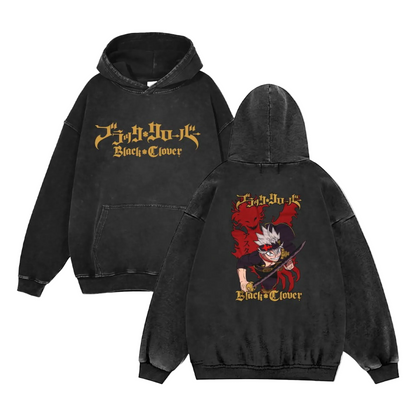 Black Clover „Asta Demon Gold“ Acid Wash Kapuzenpullover
