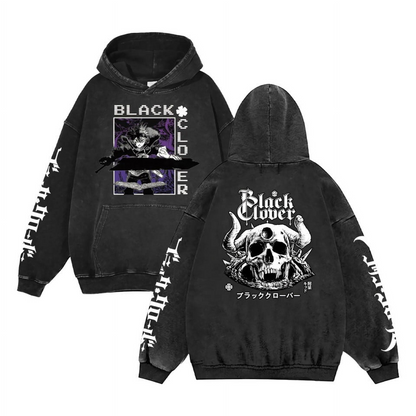 Black Clover "Asta & Demon Skull" Acid Wash Hoodie