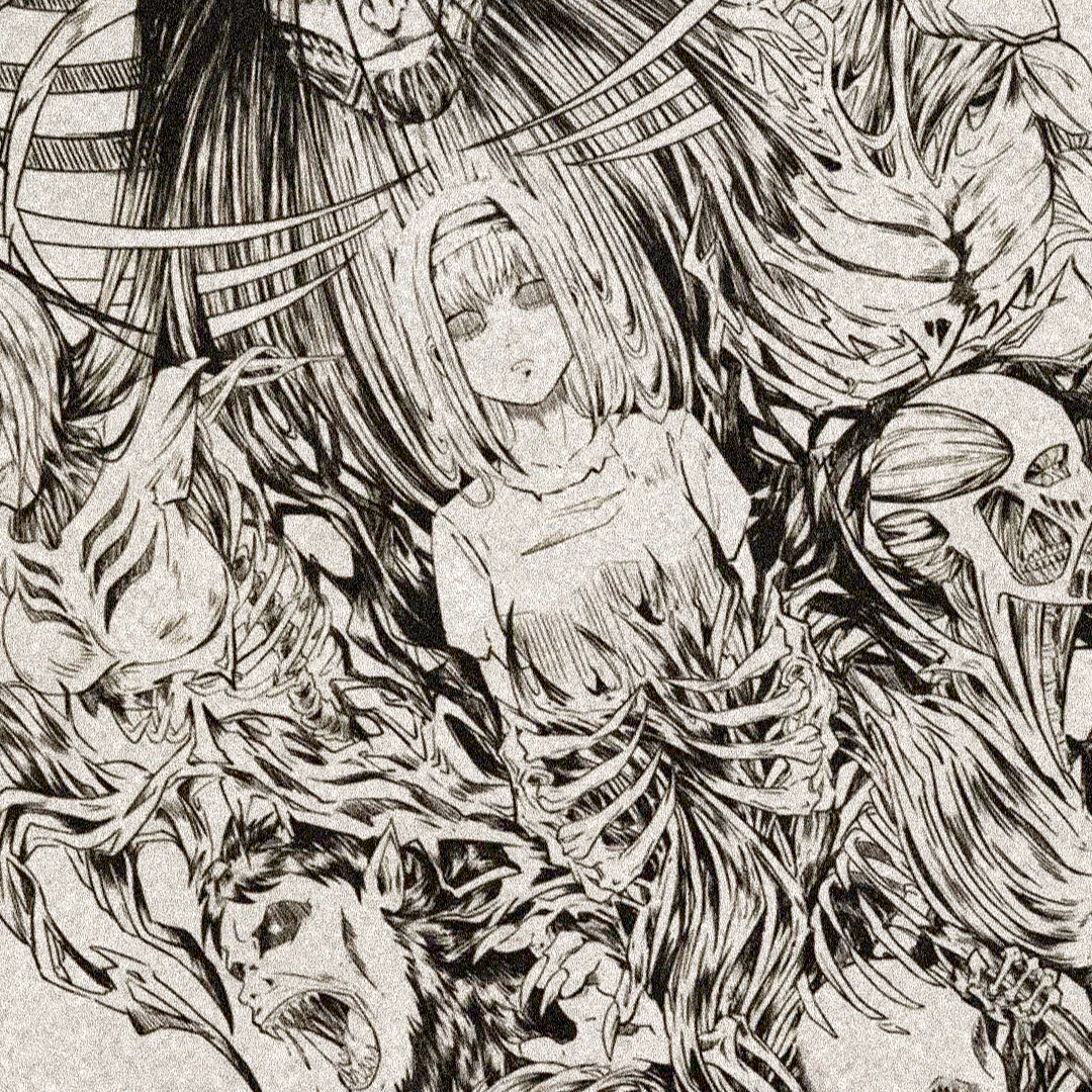 Extreme close up of highly detailed Titan Shifter and Ymir collage line art