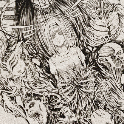Extreme close up of highly detailed Titan Shifter and Ymir collage line art